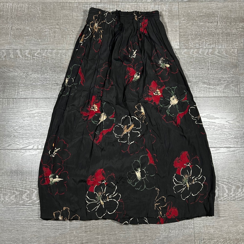 Luis Mari Paris Vintage Black Floral Silk Blend Maxi Skirt Size 18‎ France
